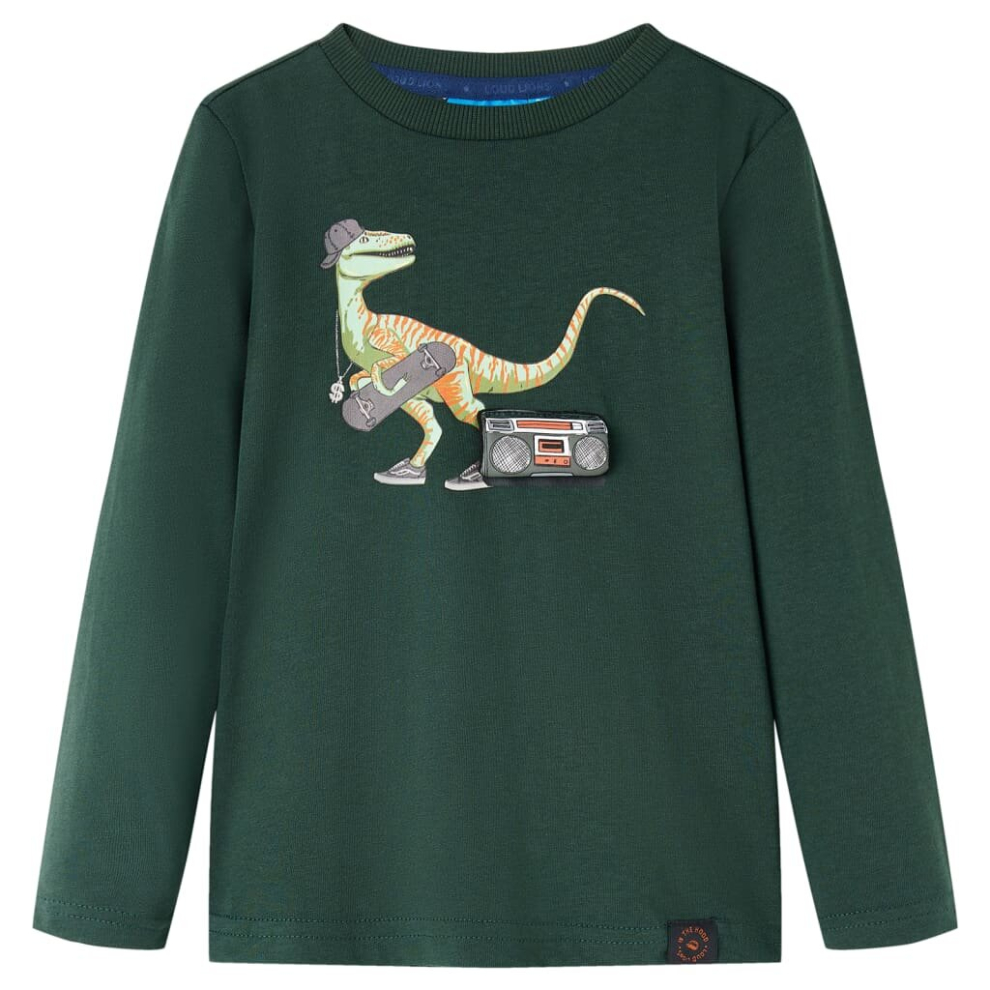 Vidaxl (Dark Green, 104) Kids' T-Shirt With Long Sleeves Children's T Shirt Top Tee Dinosaur Print