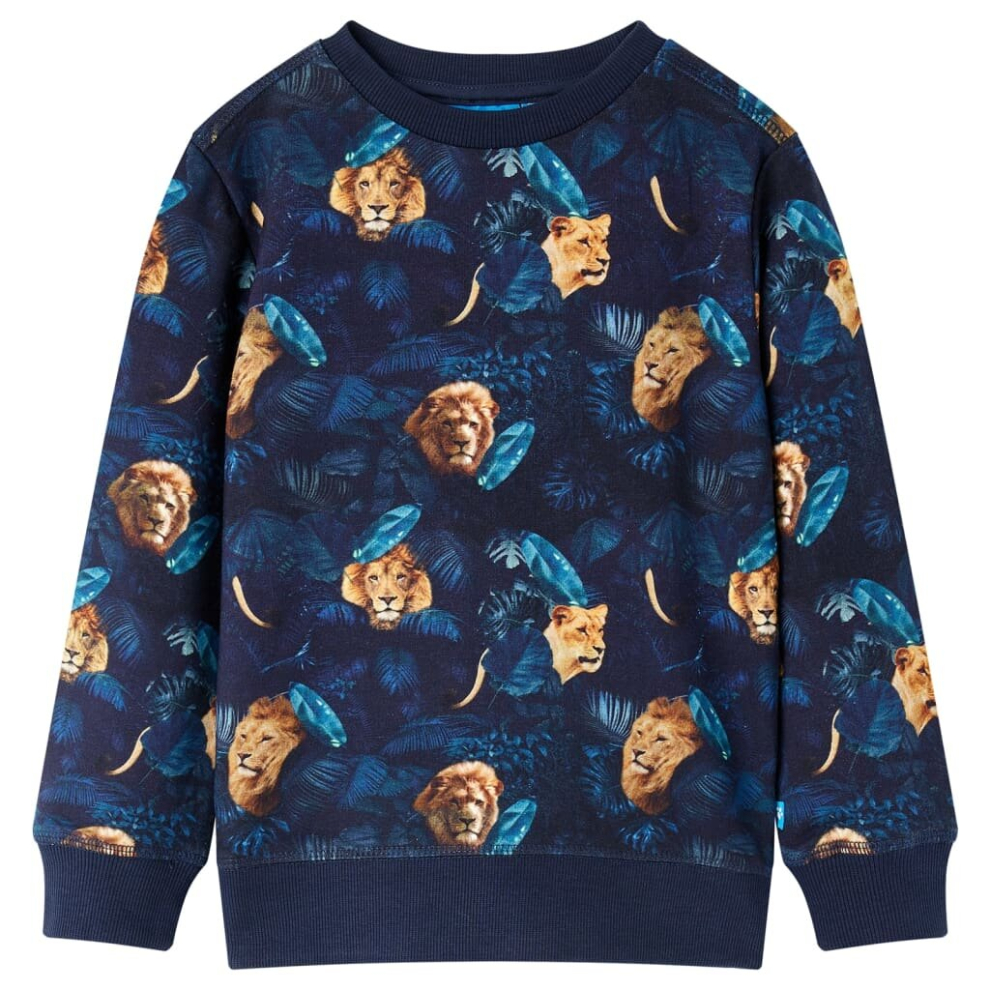 (116) Kids' Sweatshirt Long Sleeves Toddler Pullover Top Lion and Plant Print Navy