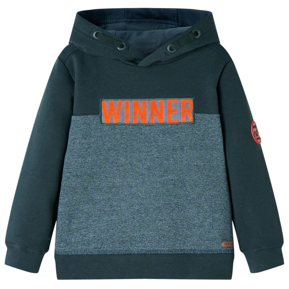 (128) Kids' Hooded Sweatshirt Children Pull Over Hoodie Winner Print Dark Green