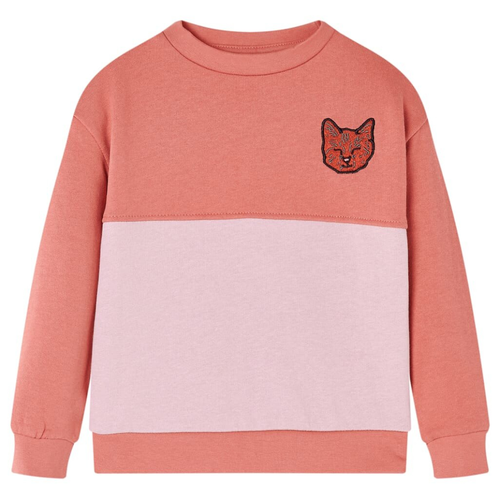 (116) Kids' Sweatshirt Long Sleeves Pullover Kids' Top Colour Block Cat Design Pink