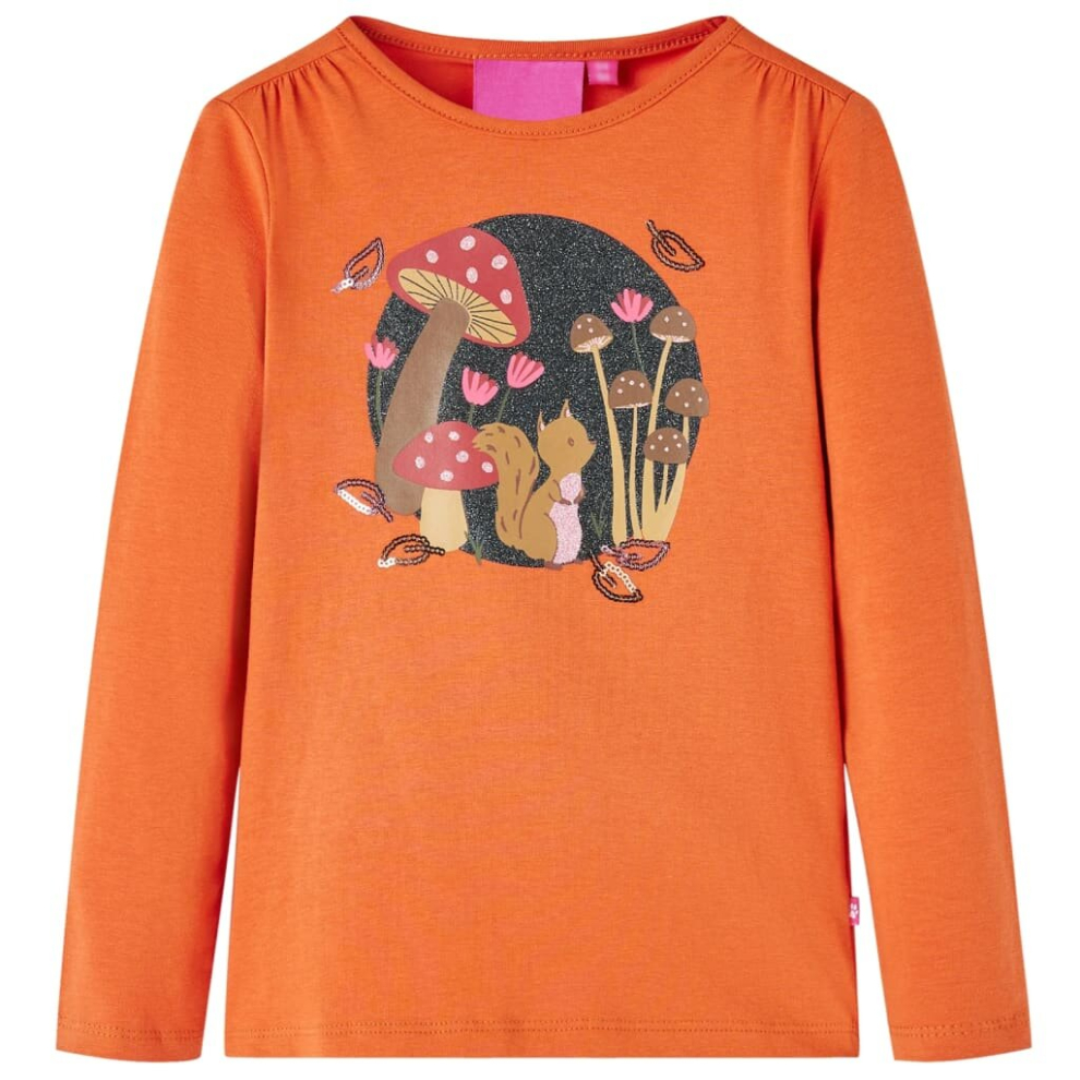 Vidaxl (Orange, 104) Kids' T-Shirt With Long Sleeves Children's T Shirt Tee Squirrel Print Burnt