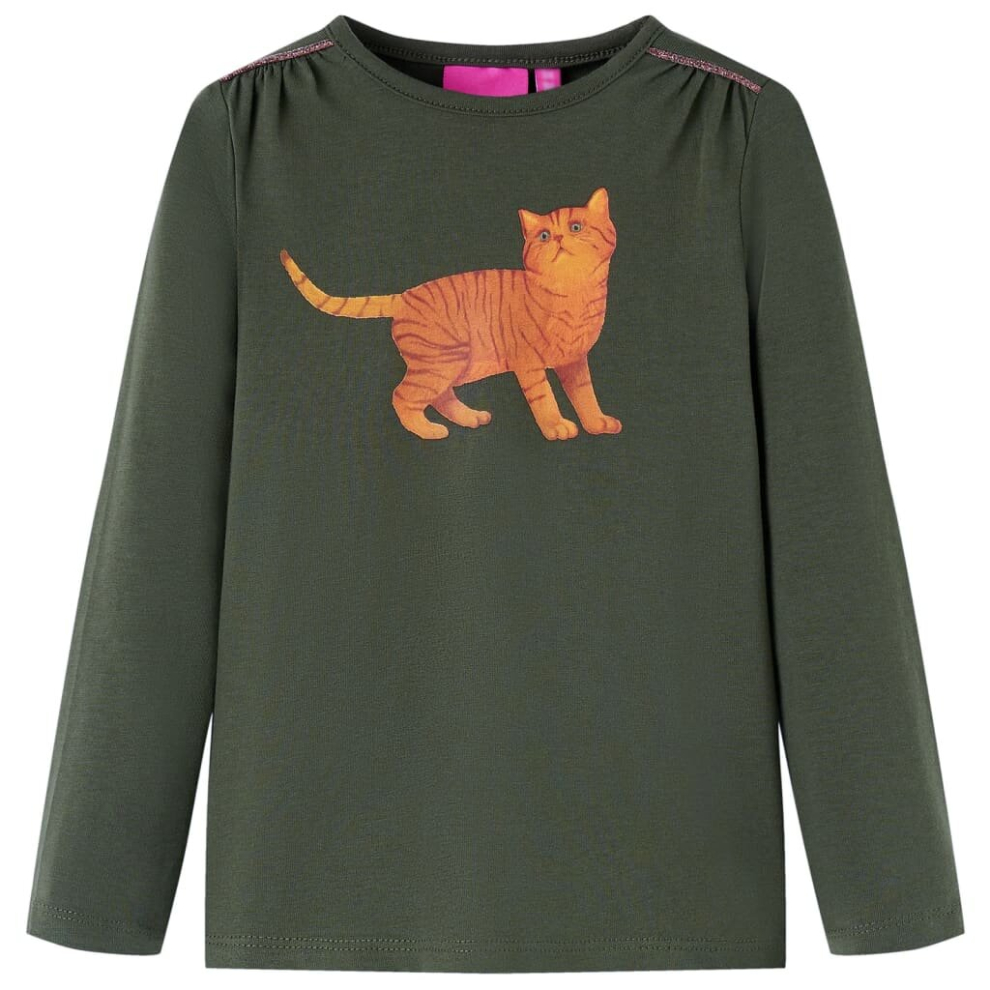 (khaki, 140) Kids' T-shirt with Long Sleeves Children's T Shirt Kids' Tops Tee Cat Print