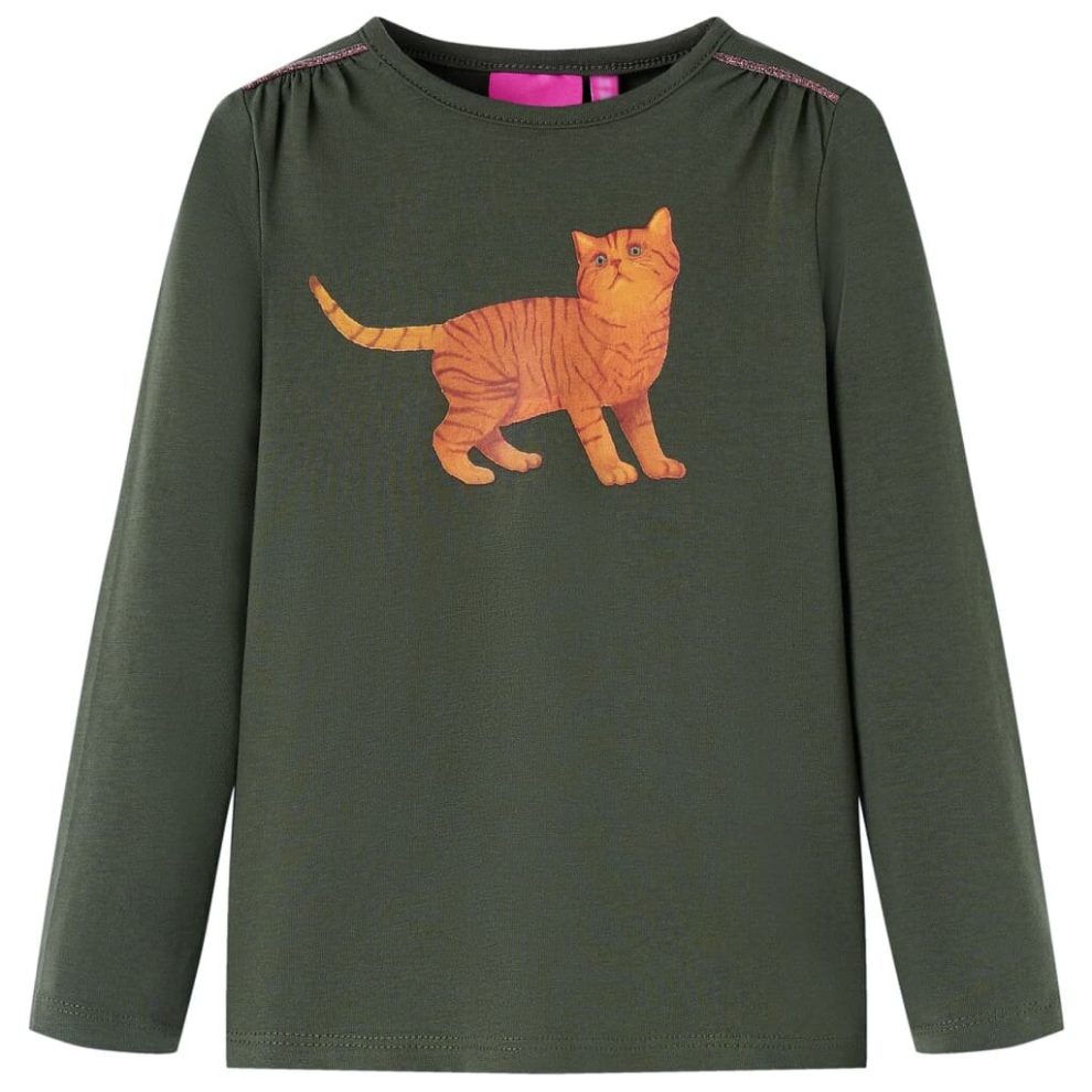 Vidaxl (Khaki, 140) Kids' T-Shirt With Long Sleeves Children's T Shirt Kids' Tops Tee Cat Print