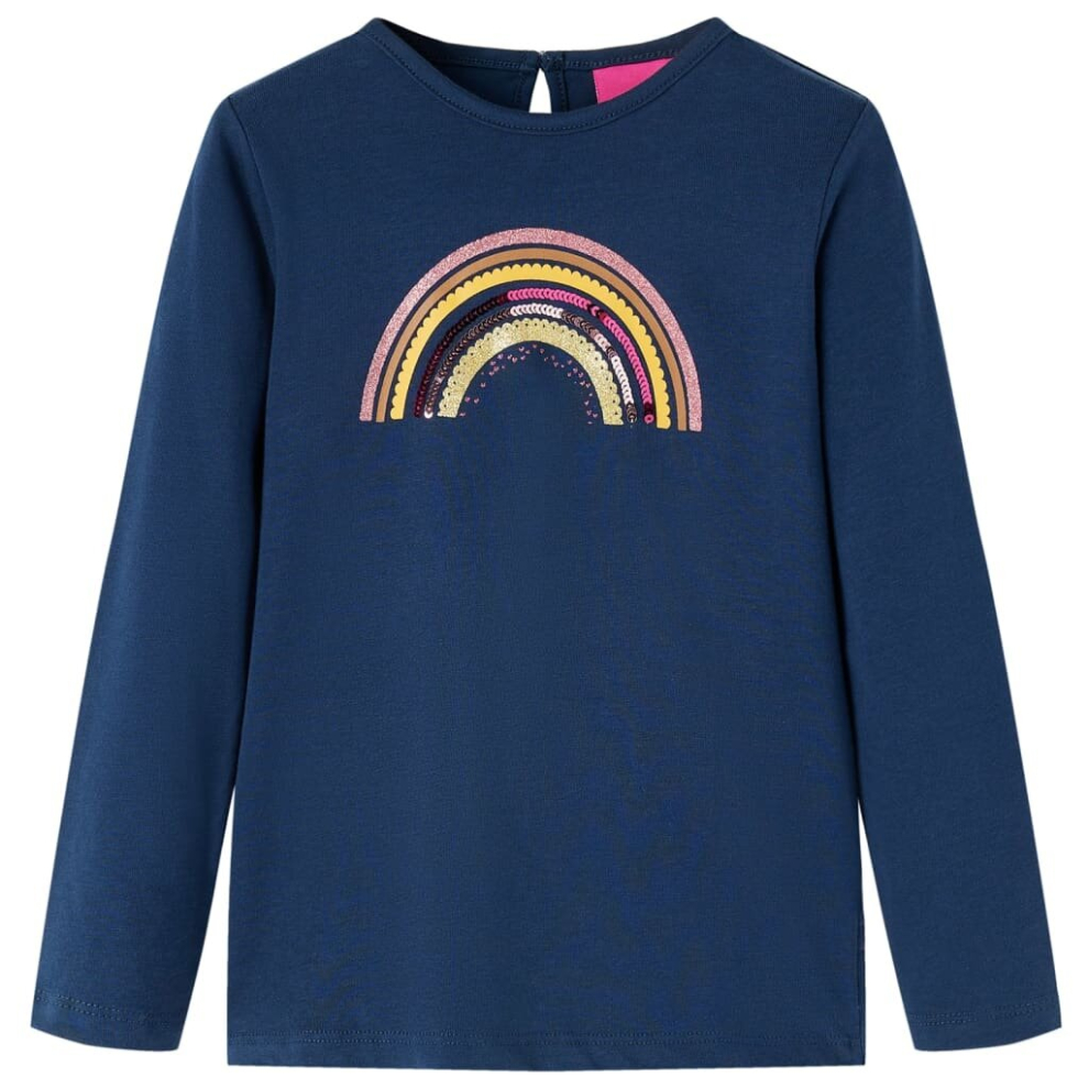 (navy blue, 140) Kids' T-shirt with Long Sleeves Children's T Shirt Tops Tee Rainbow Print