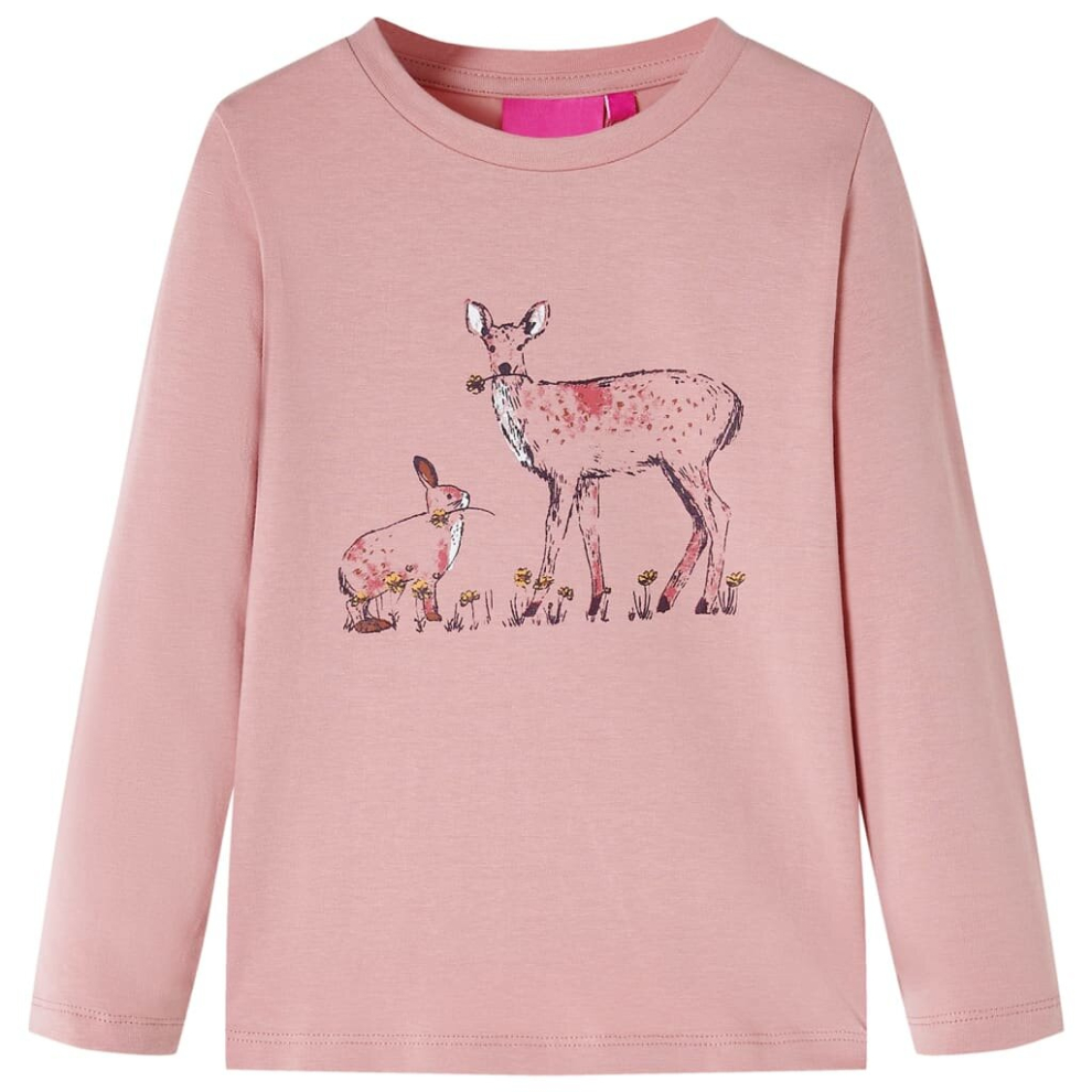 (92) Kids' T-shirt with Long Sleeves Top T Shirt Tee Deer and Rabbit Print Pink