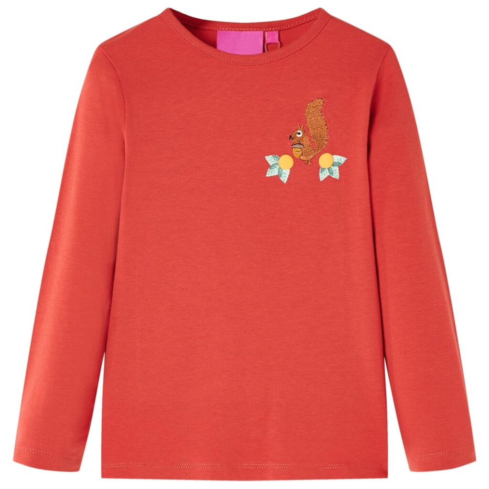 (red, 128) Kids' T-shirt with Long Sleeves Children's T Shirt Tops Tee Squirrel Design