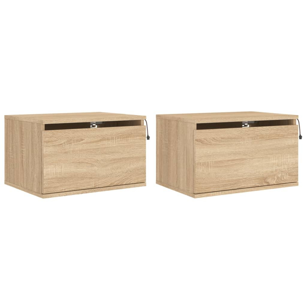 Vidaxl (Sonoma Oak, 2 Pcs) Wall-Mounted Bedside Cabinets With Led Lights Nightstand Wall Units