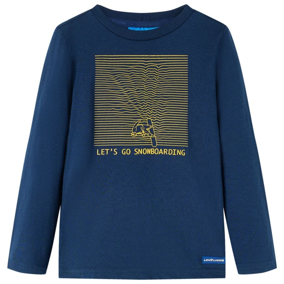 (140) Kids' T-shirt with Long Sleeves Top T Shirt Tee Snowboarding Print Navy Blue