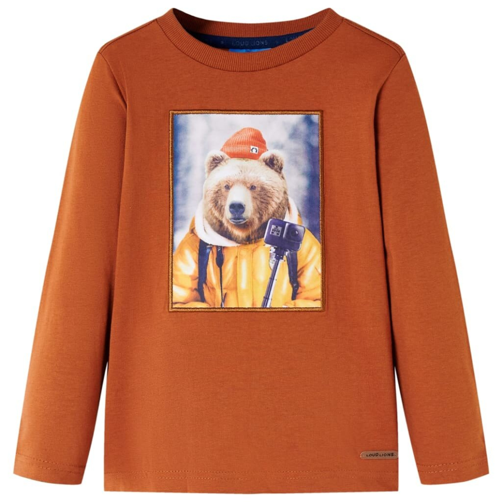 (140) Kids' T-shirt with Long Sleeves Children's T Shirt Tee Bear Print Burnt Orange