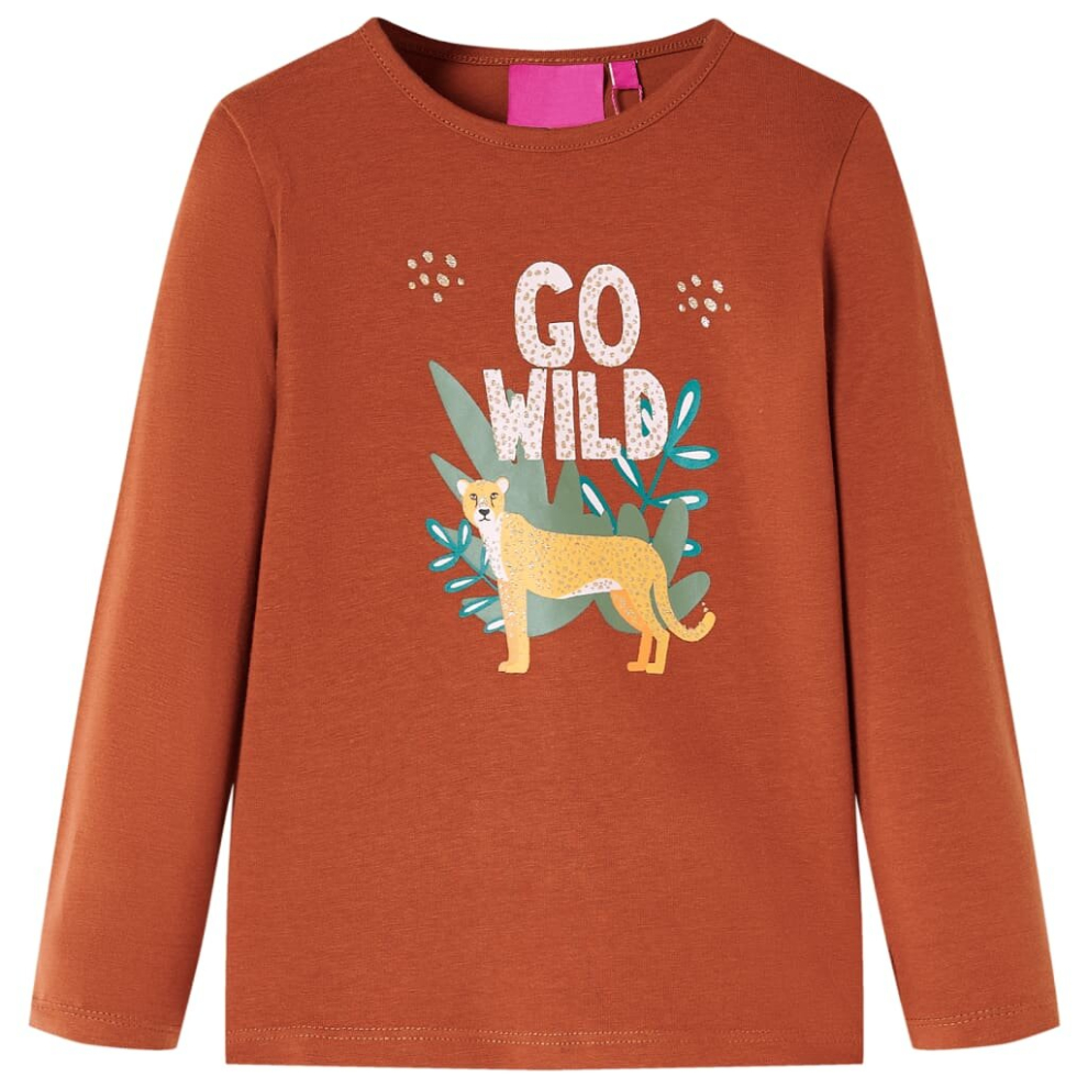 Vidaxl (Cognac, 104) Kids' T-Shirt With Long Sleeves Children's T Shirt Kids' Tops Tee Animal Print