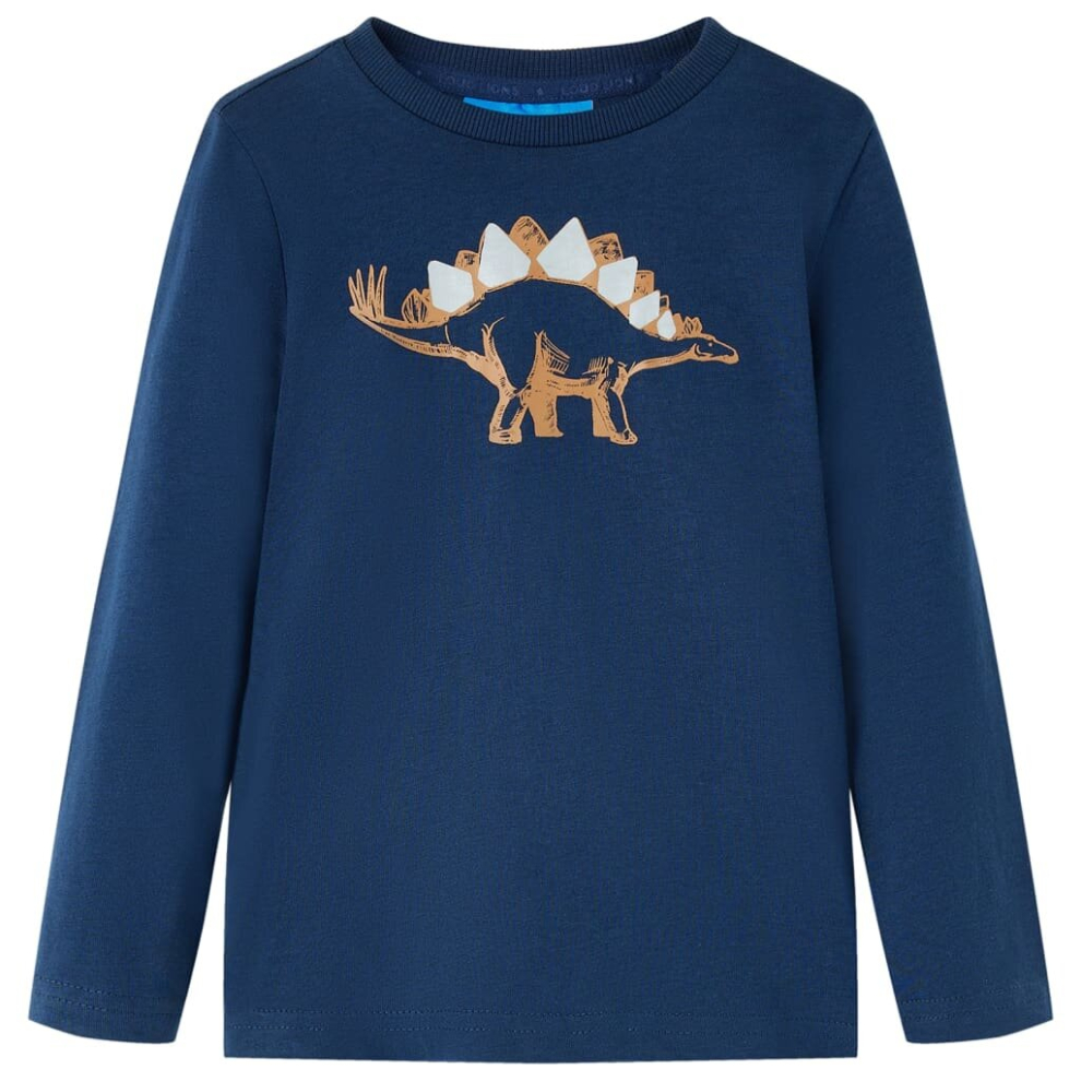 (navy blue, 140) Kids' T-shirt with Long Sleeves Children's T Shirt Tops Tee Dinosaur Print