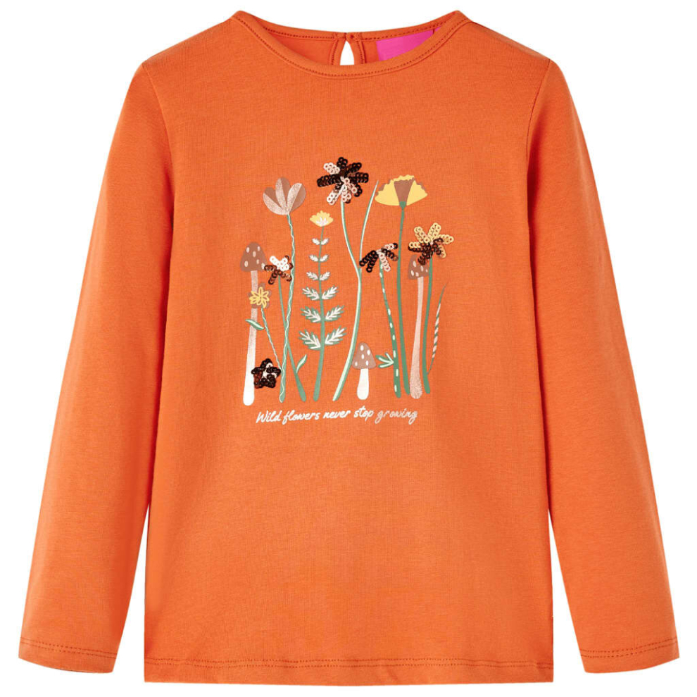 (orange, 128) Kids' T-shirt with Long Sleeves Children's T Shirt Tops Tee Flowers Print