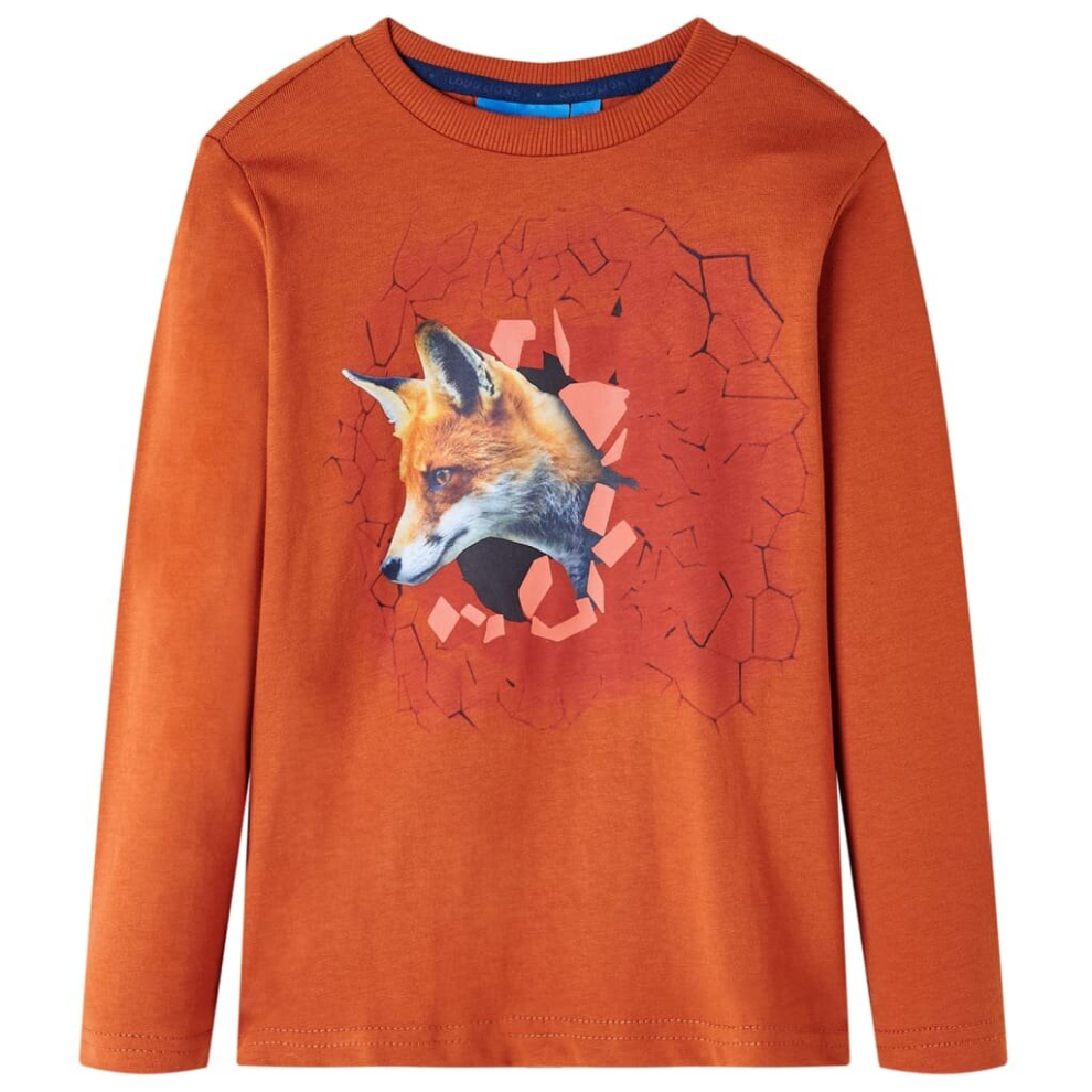 Vidaxl (Rust, 92) Kids' T-Shirt With Long Sleeves Children's T Shirt Kids' Tops Tee Fox Print
