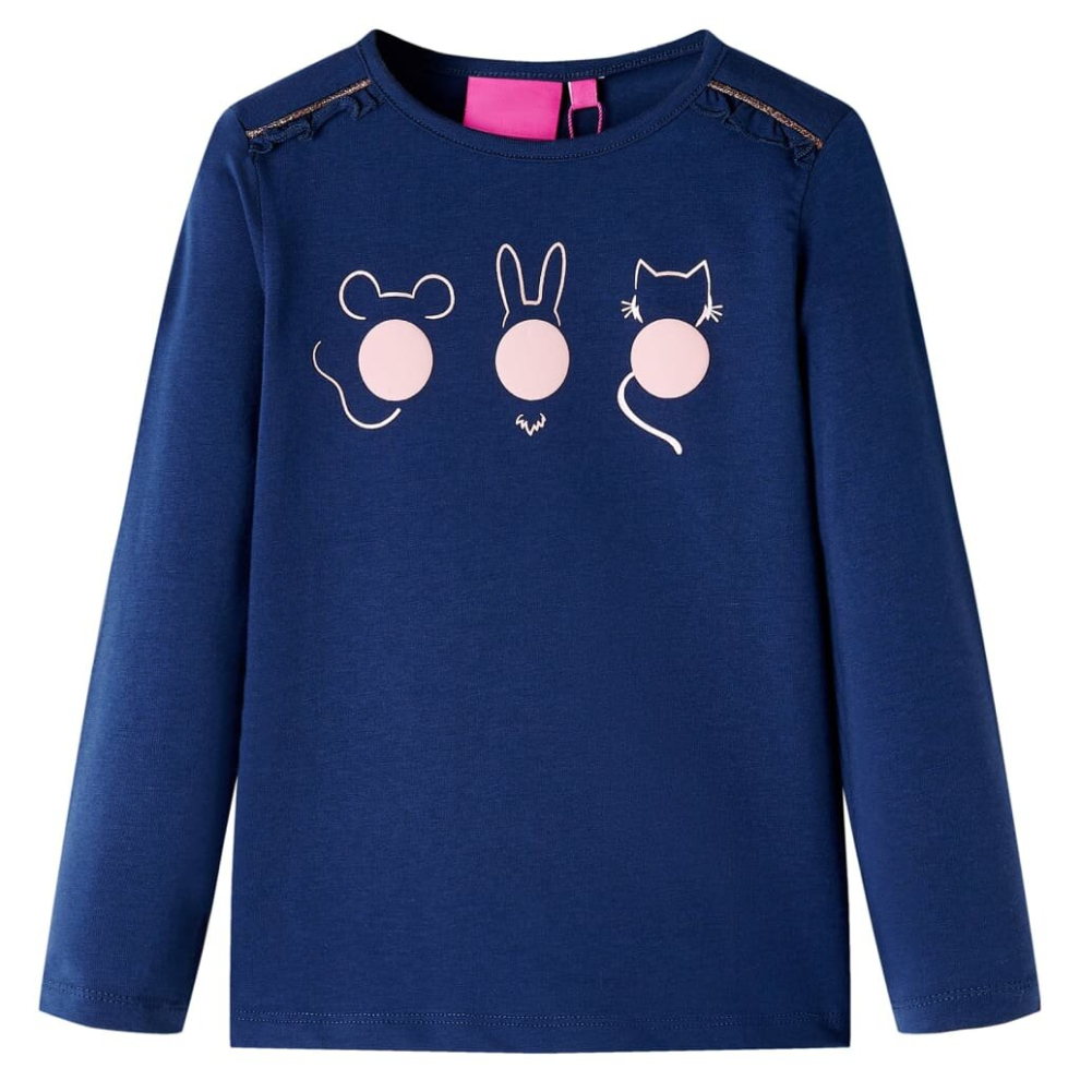 (navy, 140) Kids' T-shirt with Long Sleeves Children's T Shirt Tops Tee Animals Print