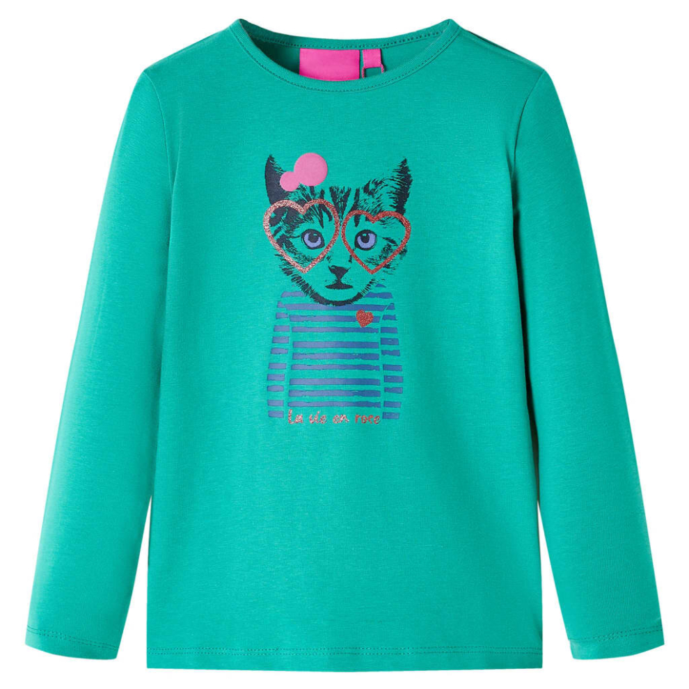 (bright green, 92) Kids' T-shirt with Long Sleeves Children's T Shirt Kids' Tops Tee Cat Print