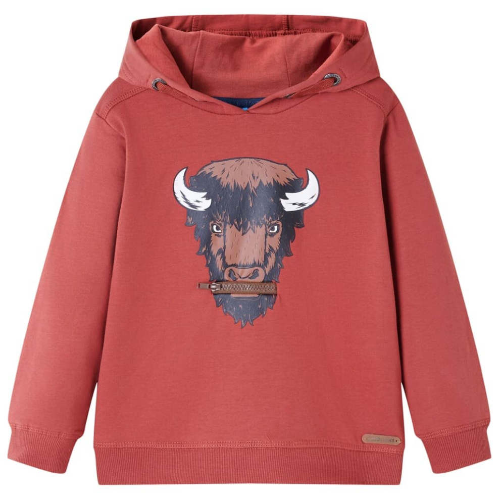 (104) Kids' Hooded Sweatshirt Children Pull Over Kids' Hoodie Ox Print Burnt Red