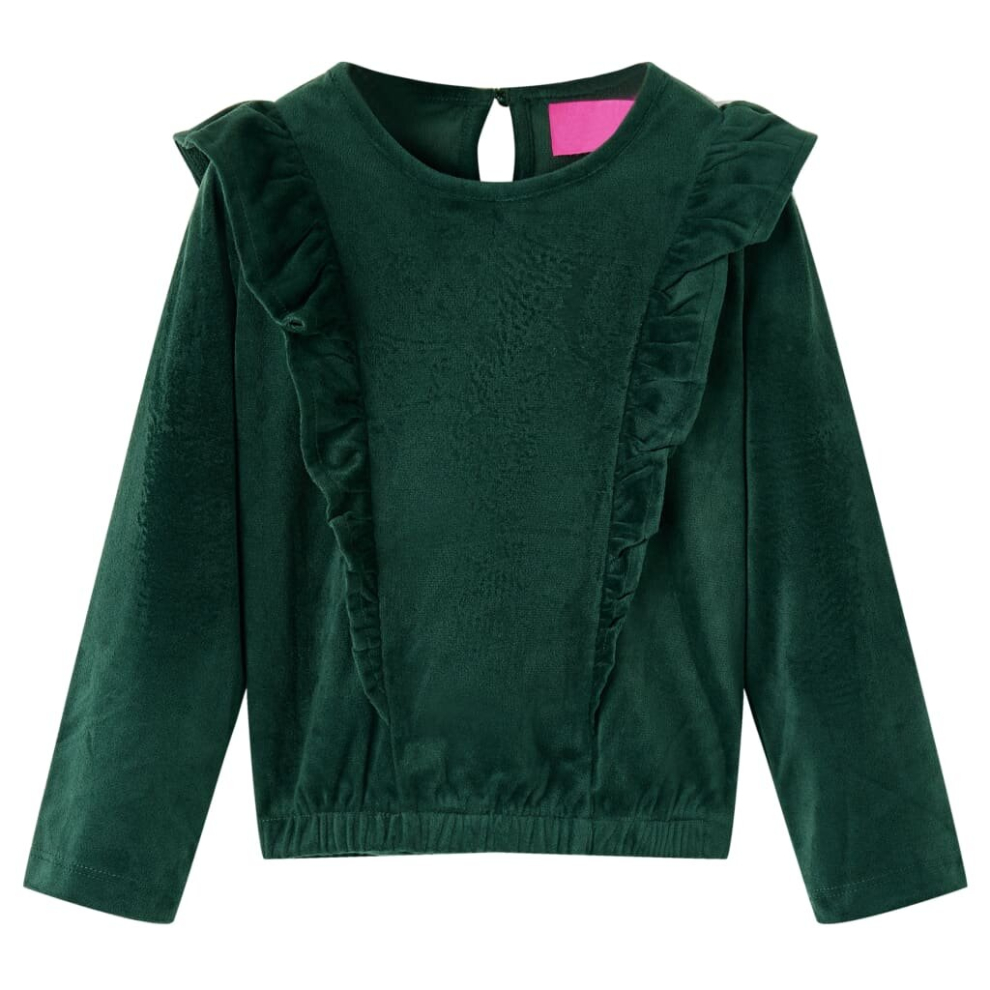 (104) Kids' Blouse with Ruffles Children Long Sleeve T Shirt Kids' Tops Dark Green