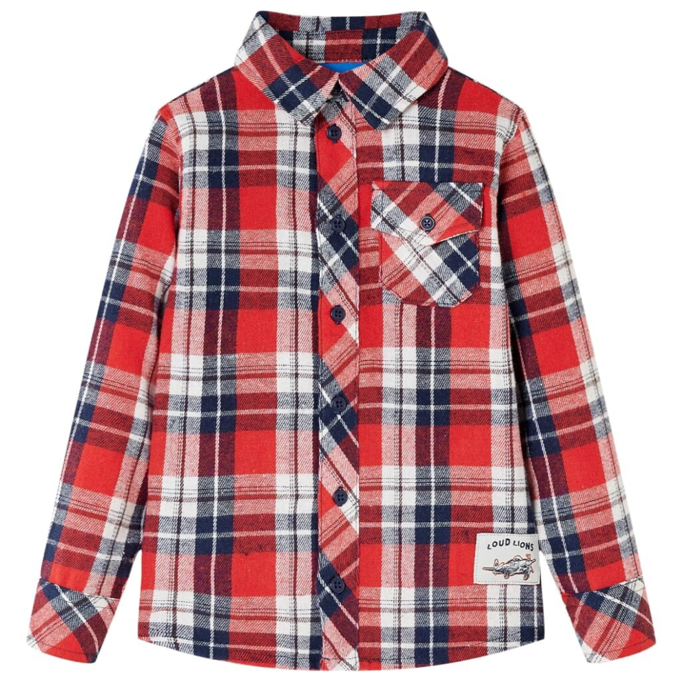 (92) Kids' Plaid Shirt Long Sleeves Children's Shirt Toddler Kids' Top Red And Navy