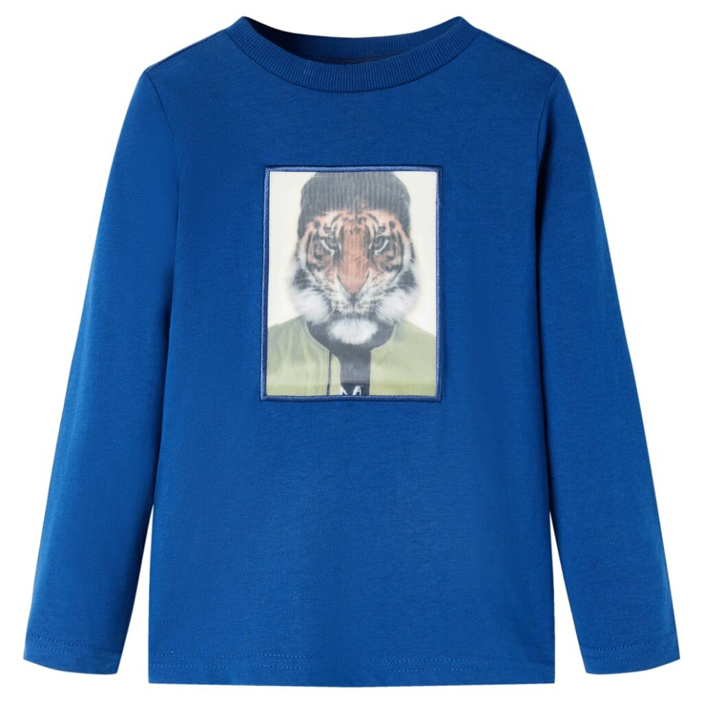 (dark blue, 140) Kids' T-shirt With Long Sleeves Children's T Shirt Kids' Tops Tee Tiger Print