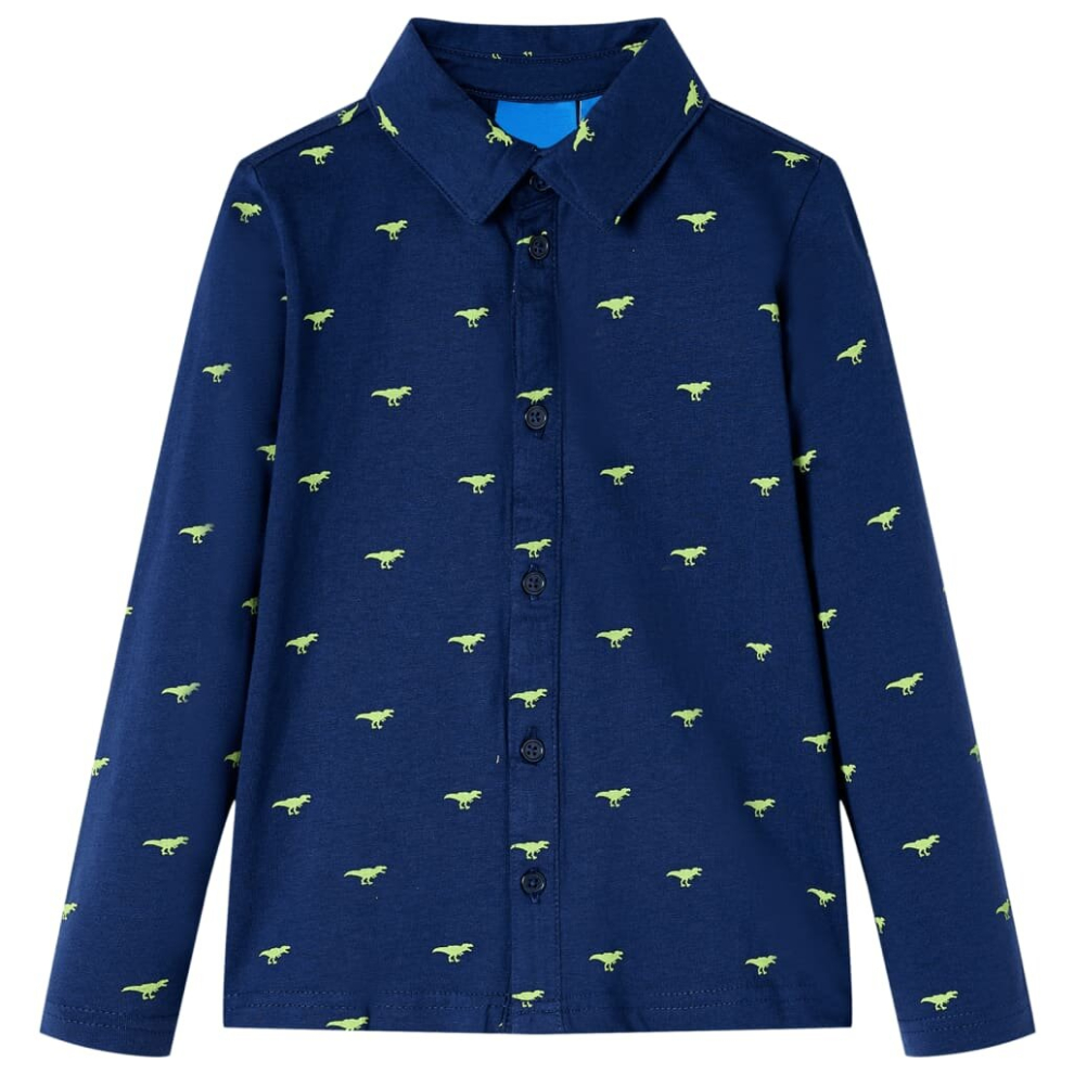 (128) Kids' Shirt Long Sleeves Toddler Children Shirt Kids' Top Dinosaur Print Navy