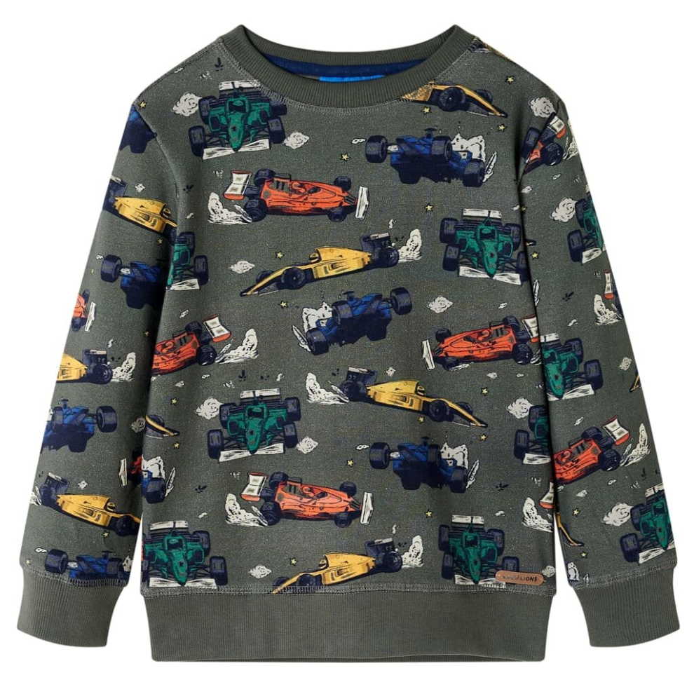 (116) Kids' Sweatshirt Long Sleeves Toddler Pullover Top Racing Cars Print Khaki