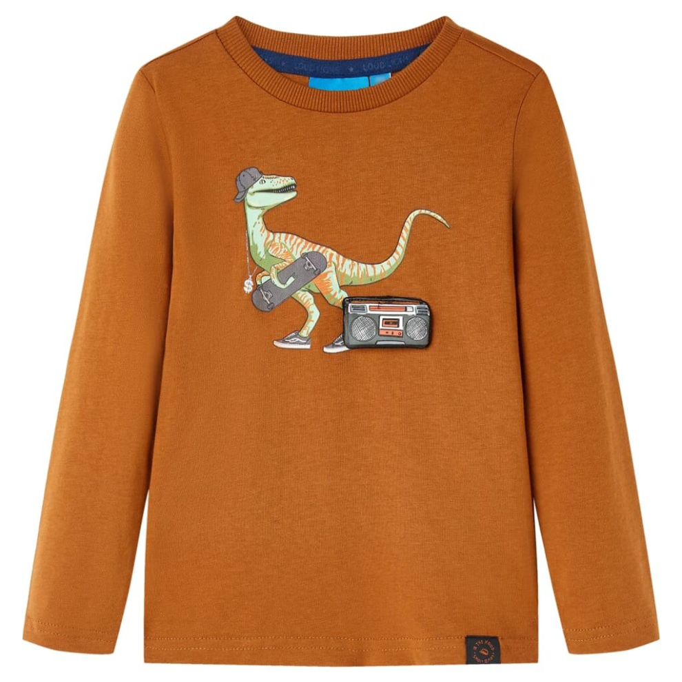 (cognac, 128) Kids' T-shirt with Long Sleeves Children's T Shirt Top Tee Dinosaur Print