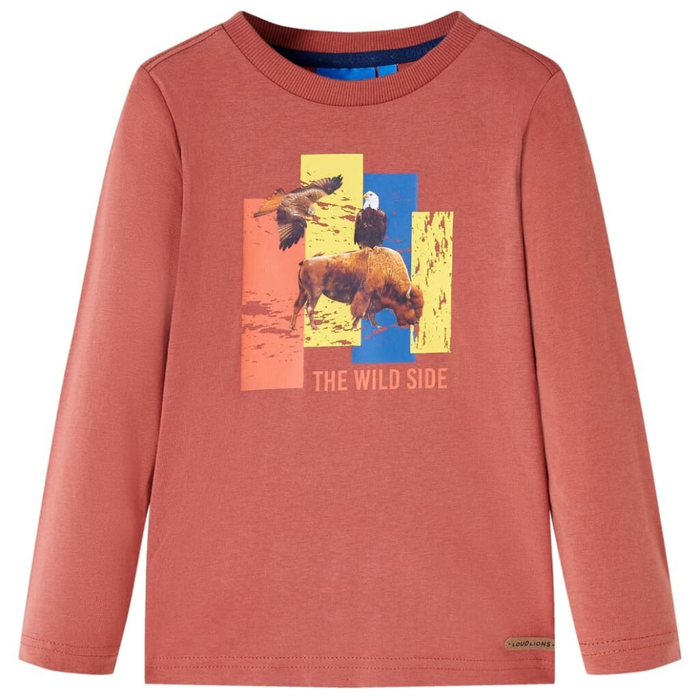 (140) Kids' T-shirt with Long Sleeves Top T Shirt Tee Cattle and Bird Print Henna