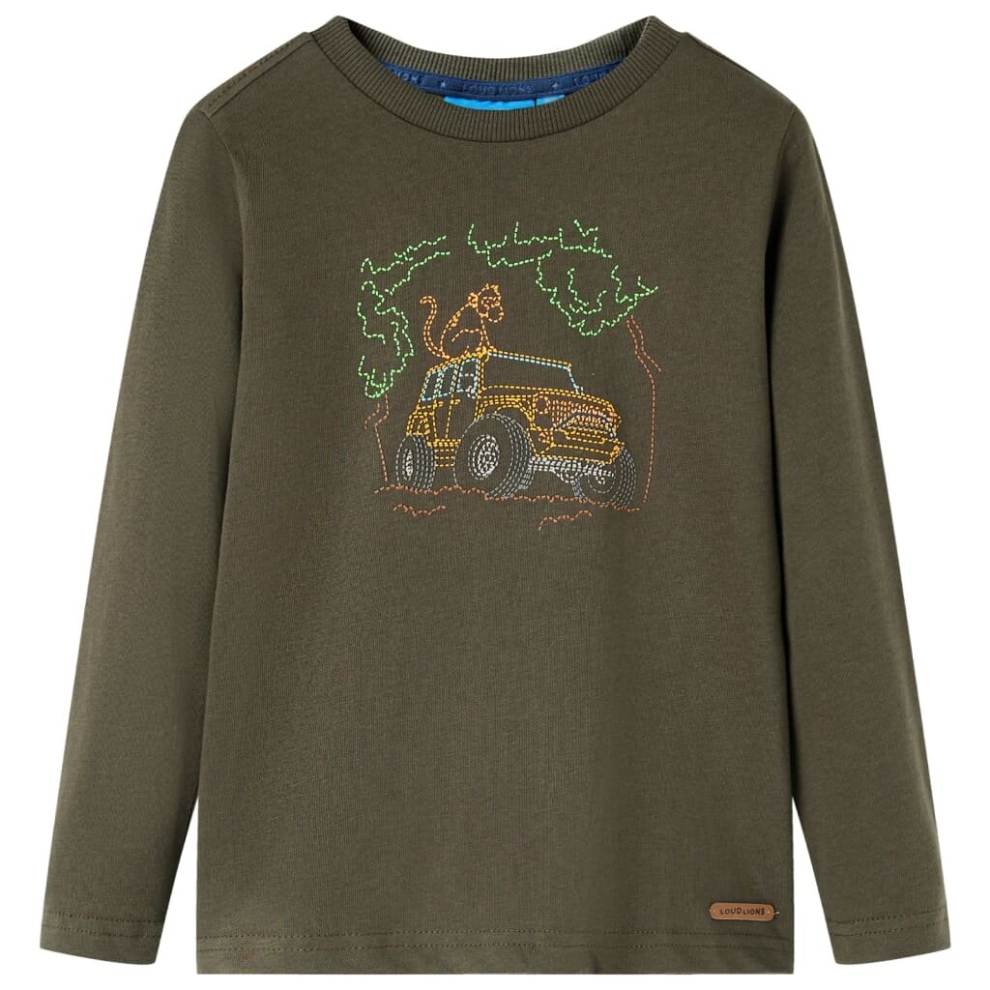 Vidaxl (Khaki, 128) Kids' T-Shirt With Long Sleeves Children's T Shirt Kids' Tops Tee Jeep Print