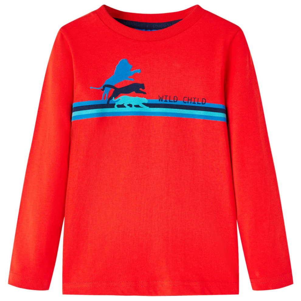 (red, 128) Kids' T-shirt with Long Sleeves Children T Shirt Tee Wild Animal Print Cobalt