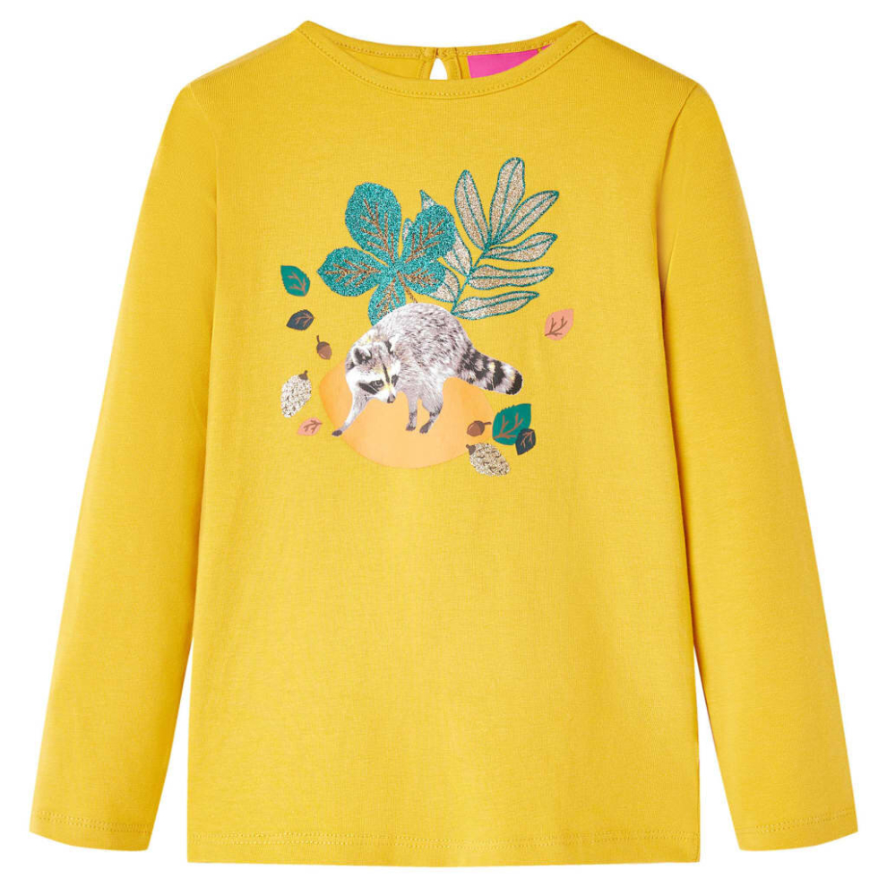 Vidaxl (Ochre, 116) Kids' T-Shirt With Long Sleeves Children's T Shirt Kids' Tops Tee Animal Print