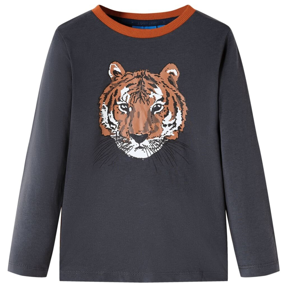 (128) Kids' T-shirt with Long Sleeves Children's T Shirt Tee Tiger Print Anthracite