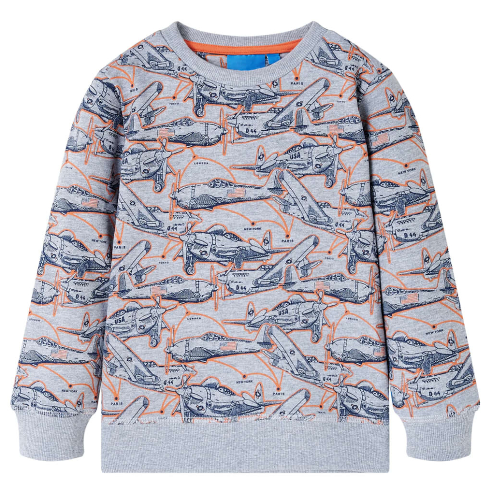 Vidaxl (116) Kids' Sweatshirt With Aircraft Print Toddler Kids' Tops Pullover Melange Grey