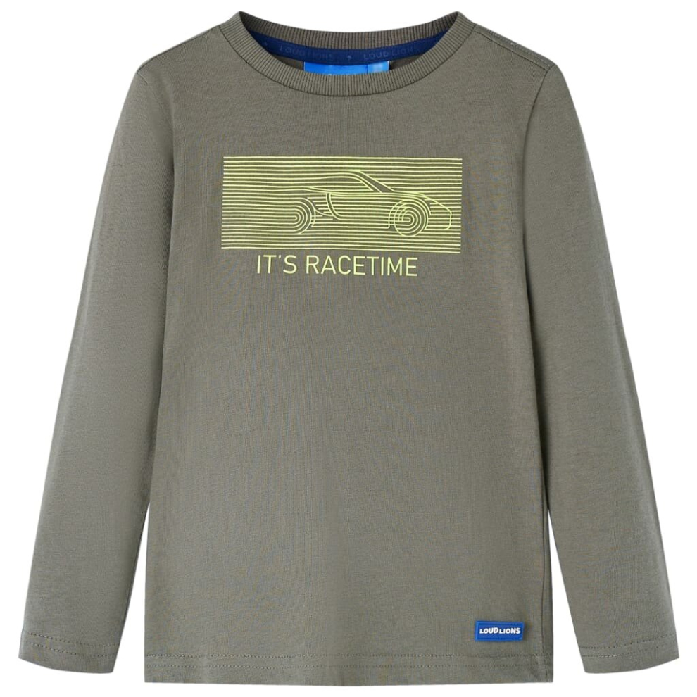 (116) Kids' T-shirt with Long Sleeves Children's T Shirt Tee Racing Car Print Khaki