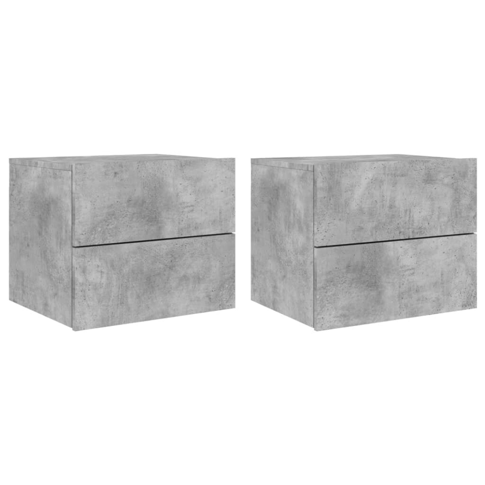 (concrete grey, 2 pcs) vidaXL Wall-mounted Bedside Cabinets With LED Lights Nightstand Wall Units