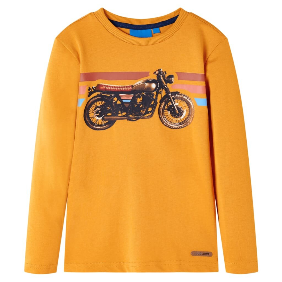 (ochre, 140) Kids' T-shirt with Long Sleeves Children's T Shirt Tops Tee Motorbike Print