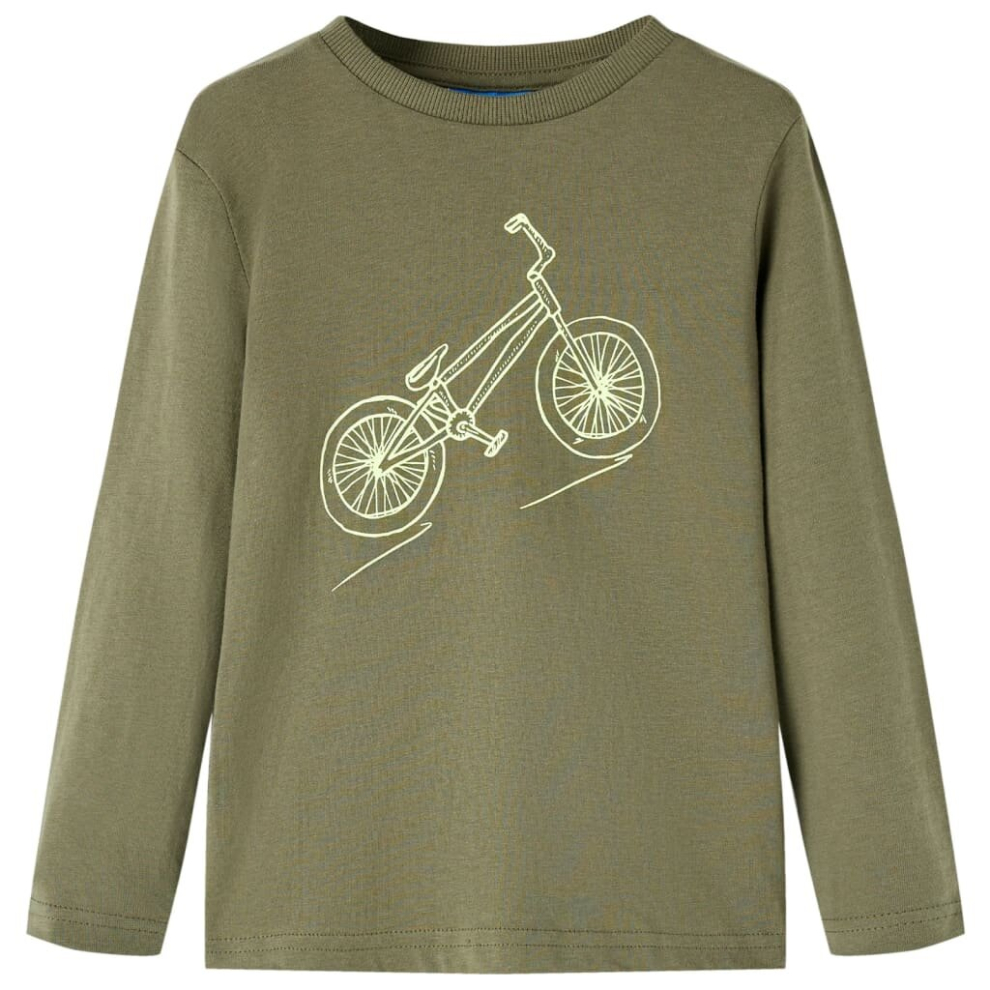 (104) Kids' T-shirt With Long Sleeves Children's T Shirt Tops Tee Bike Print Khaki