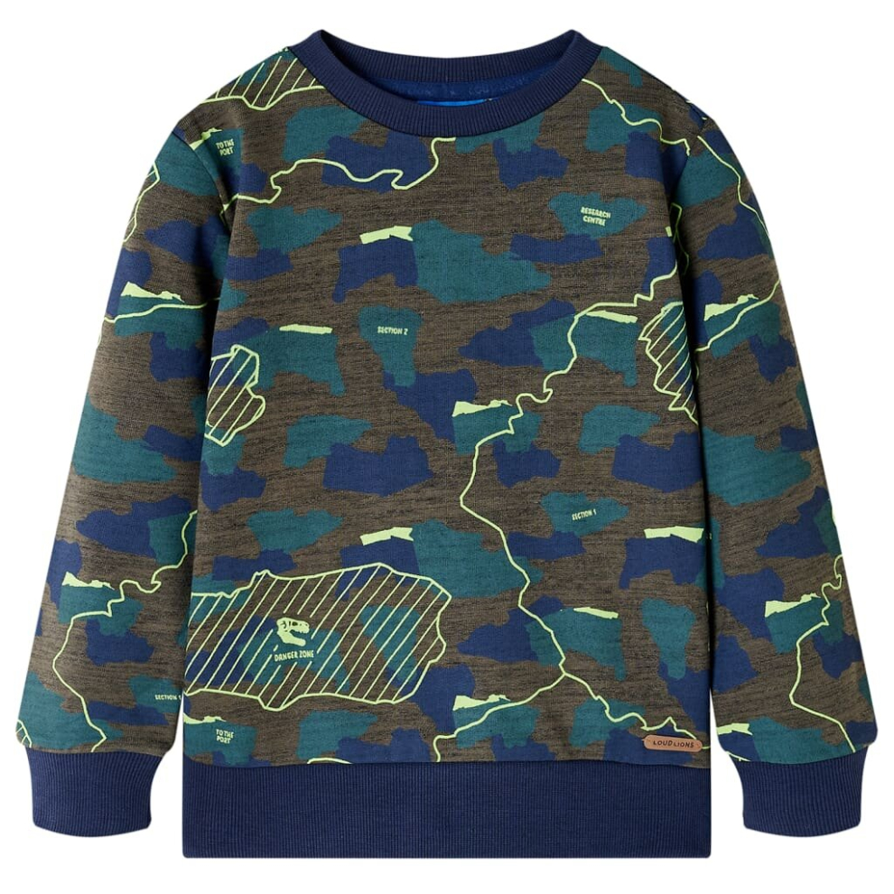 Vidaxl (140) Kids' Sweatshirt With Plate Print Toddler Tops Pullover Dark Khaki Melange Green