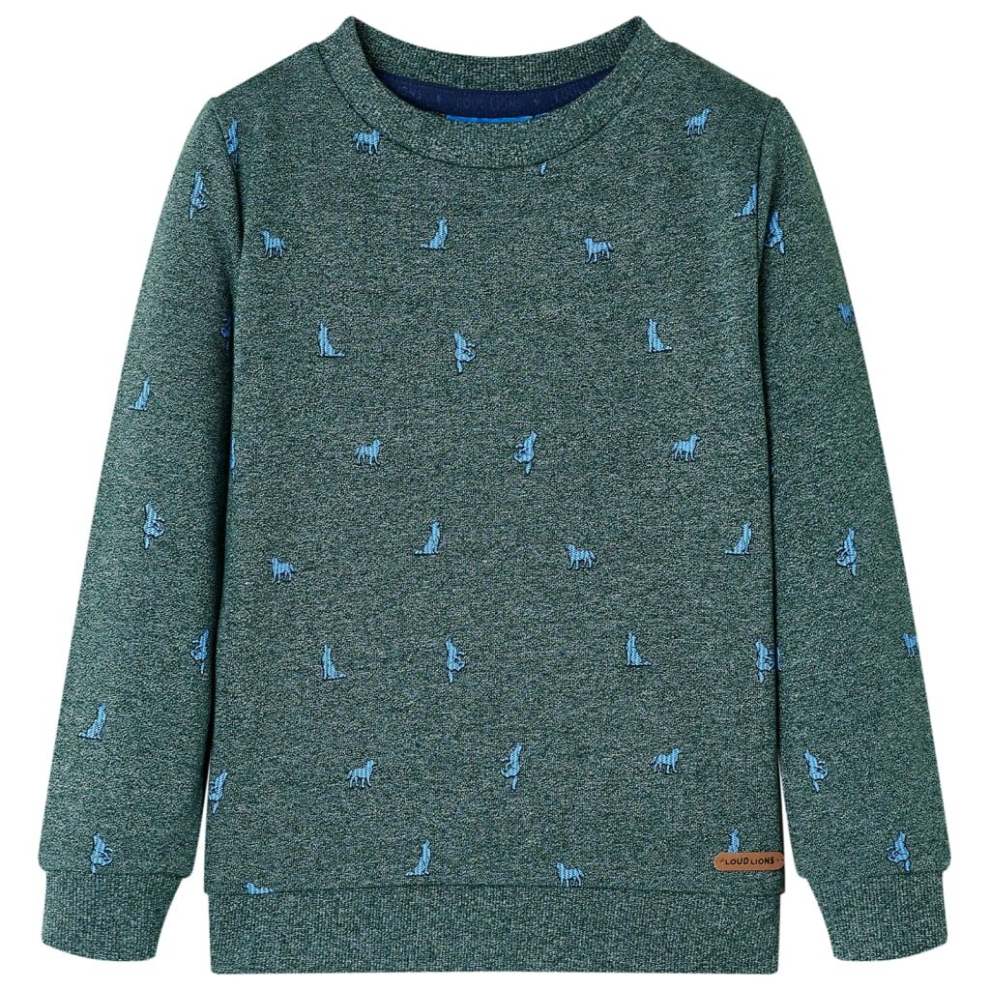 (104) Kids' Sweatshirt Long Sleeves Pullover Kids' Top Dog Print Dark Green Melange