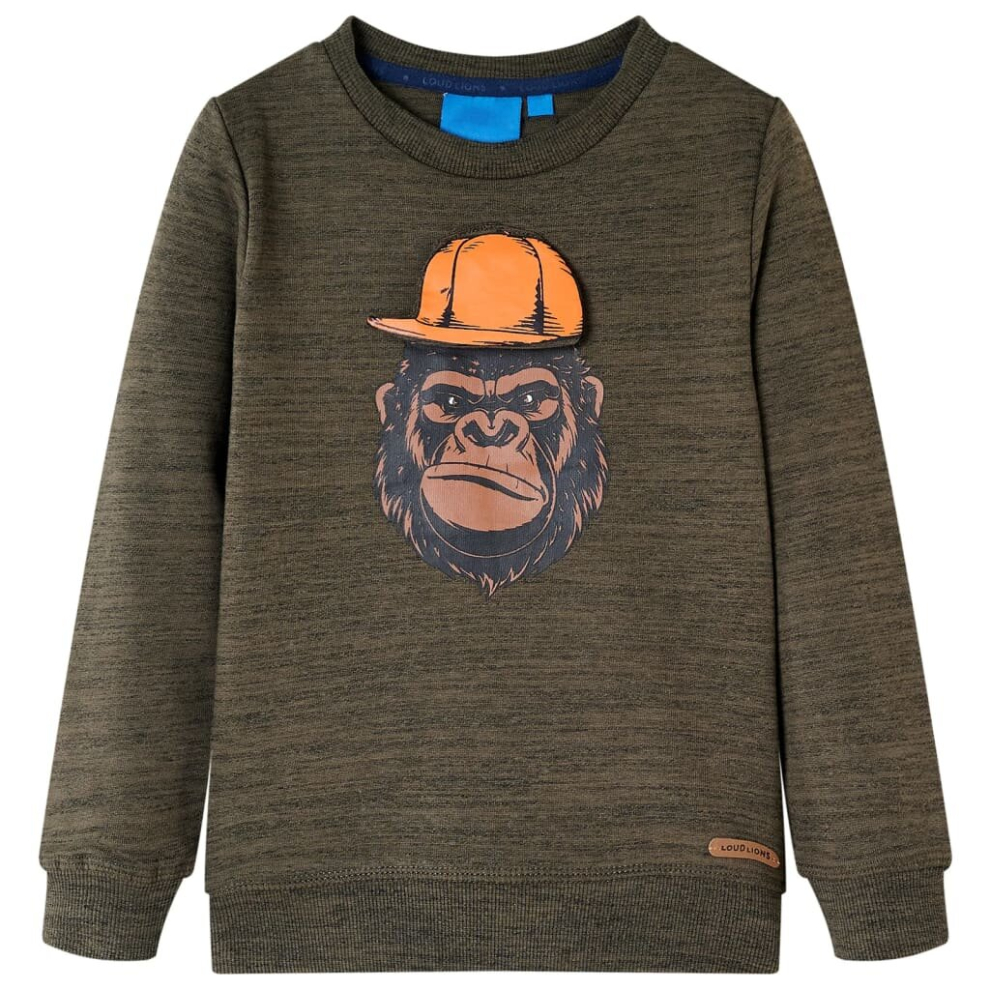 (khaki, 104) Kids' Sweatshirt Children's Long Sleeves Pullover Top Gorilla Print Medium