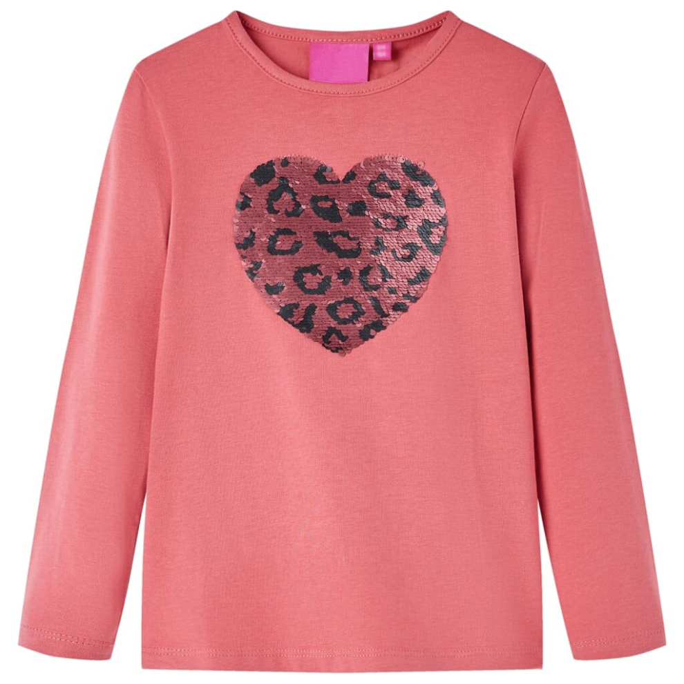 (pink, 92) Kids' T-shirt with Long Sleeves Children's T Shirt Tee Sequin Heart Design