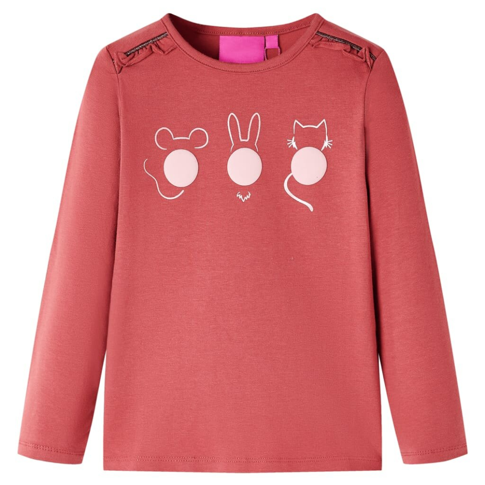Vidaxl (Pink, 128) Kids' T-Shirt With Long Sleeves Children's T Shirt Tops Tee Animals Print