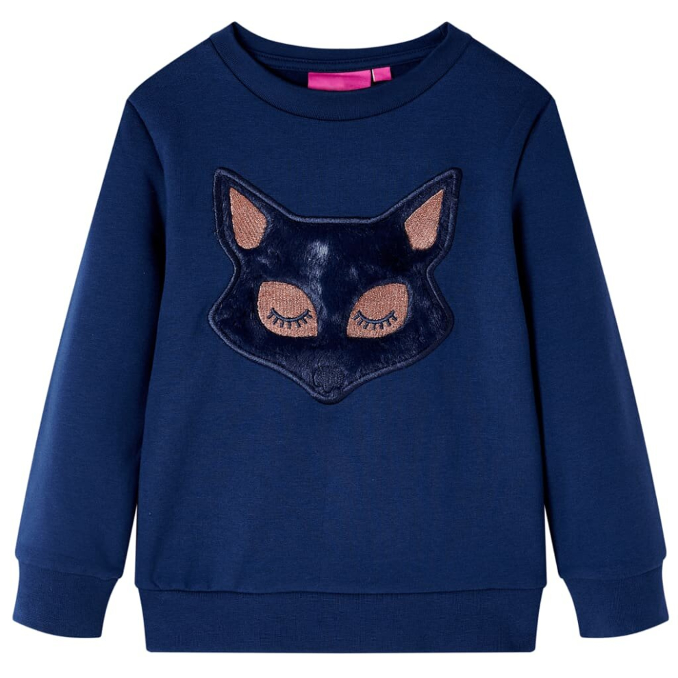 (140) Kids' Sweatshirt with Furry Long Sleeves Pullover Top Fox Design Navy Blue