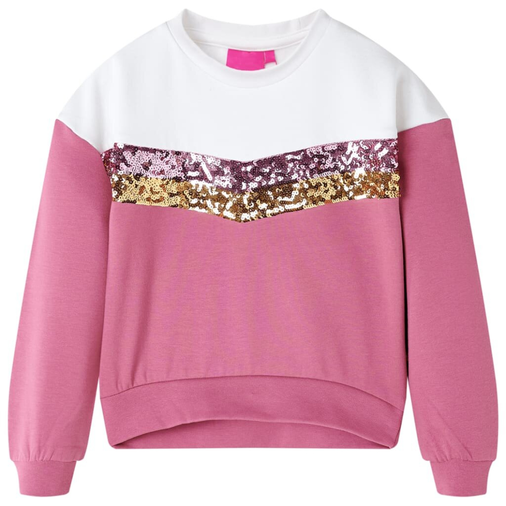 (92) Kids' Sweatshirt With Sequined Stripes Long Sleeves Pullover Top Raspberry