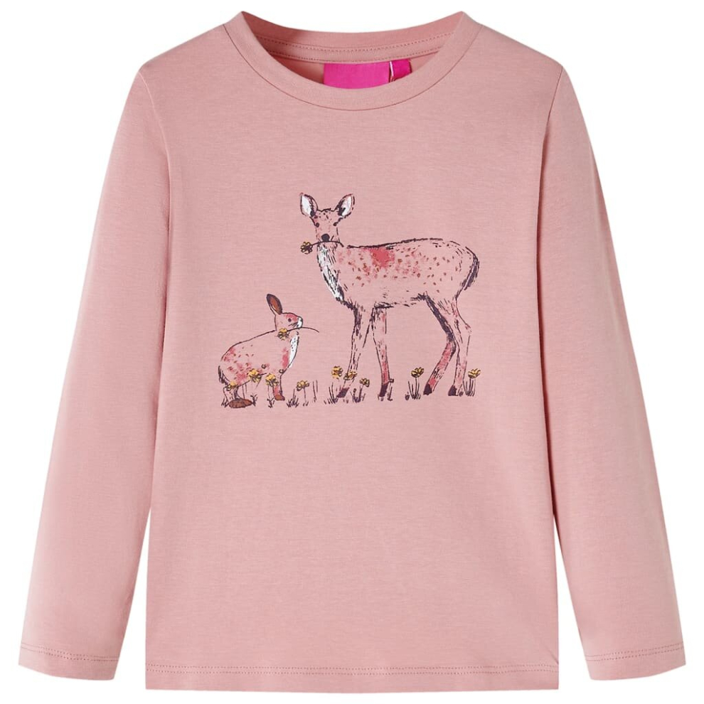 (128) Kids' T-shirt with Long Sleeves Top T Shirt Tee Deer and Rabbit Print Pink