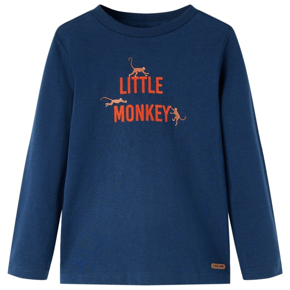 Vidaxl (Navy 128) Kids' T-Shirt With Long Sleeves Children's T Shirt Tee Little Monkey Print Blue