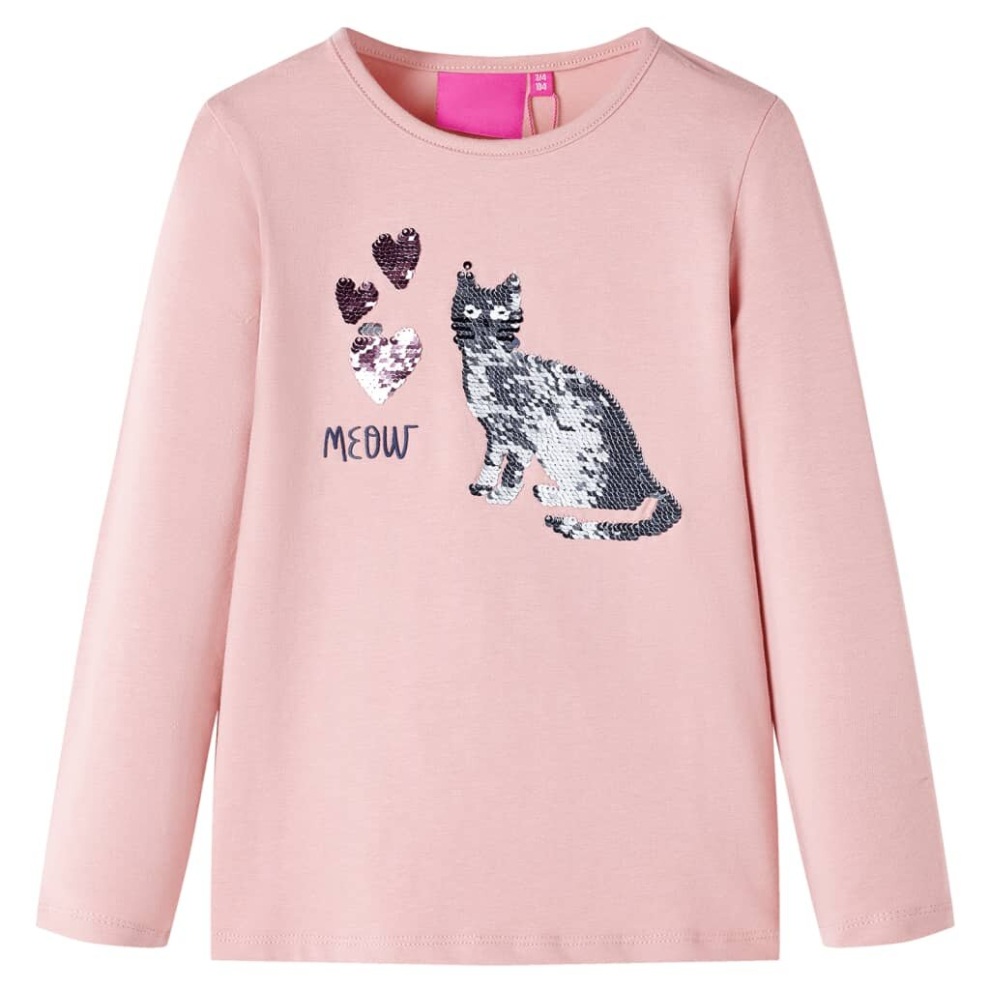 (light pink, 116) Kids' T-shirt with Long Sleeves Children's T Shirt Tops Tee Sequin Cat Design