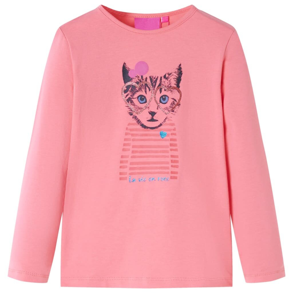 (pink, 140) Kids' T-shirt with Long Sleeves Children's T Shirt Kids' Tops Tee Cat Print