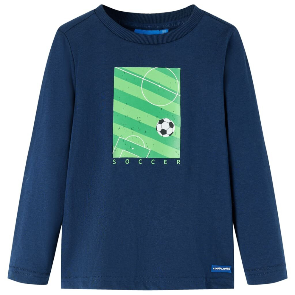 (128) Kids' T-shirt with Long Sleeves Top T Shirt Tee Football Field Print Navy Blue