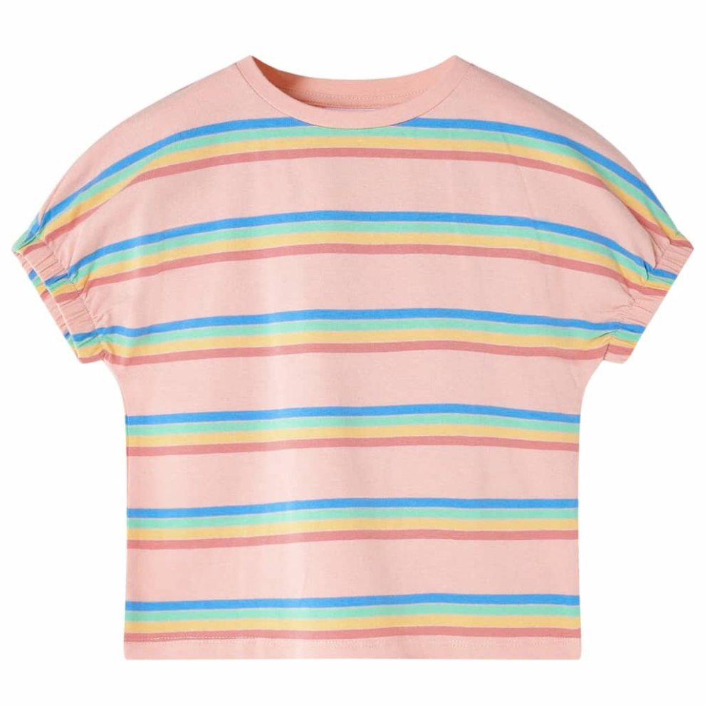 Vidaxl (128) Kids' T-Shirt Short Sleeves Children's T Shirt Tee Rainbow Stripes Print Peach