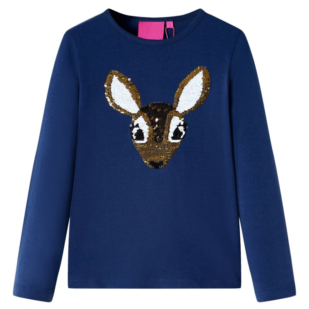 Vidaxl (Navy, 92) Kids' T-Shirt With Long Sleeves Children's T Shirt Tops Tee Sequined Deer